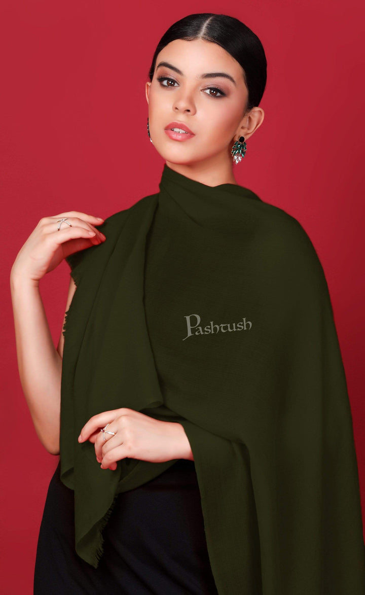 Pashtush India 70x200 Pashtush Womens Softest Cashmere Pashmina Scarf, Diamond Weave, Olive