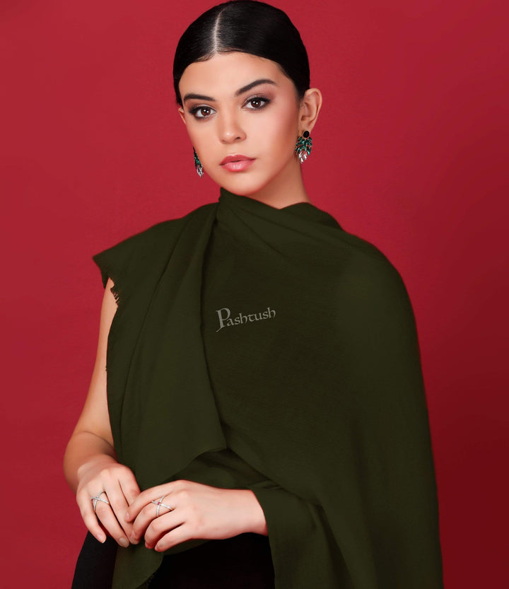 Pashtush India 70x200 Pashtush Womens Softest Cashmere Pashmina Scarf, Diamond Weave, Olive