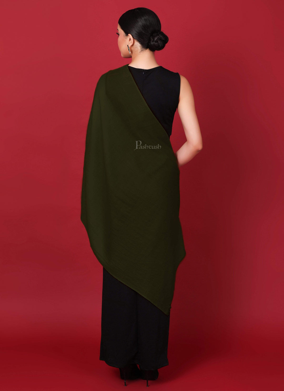 Pashtush India 70x200 Pashtush Womens Softest Cashmere Pashmina Scarf, Diamond Weave, Olive