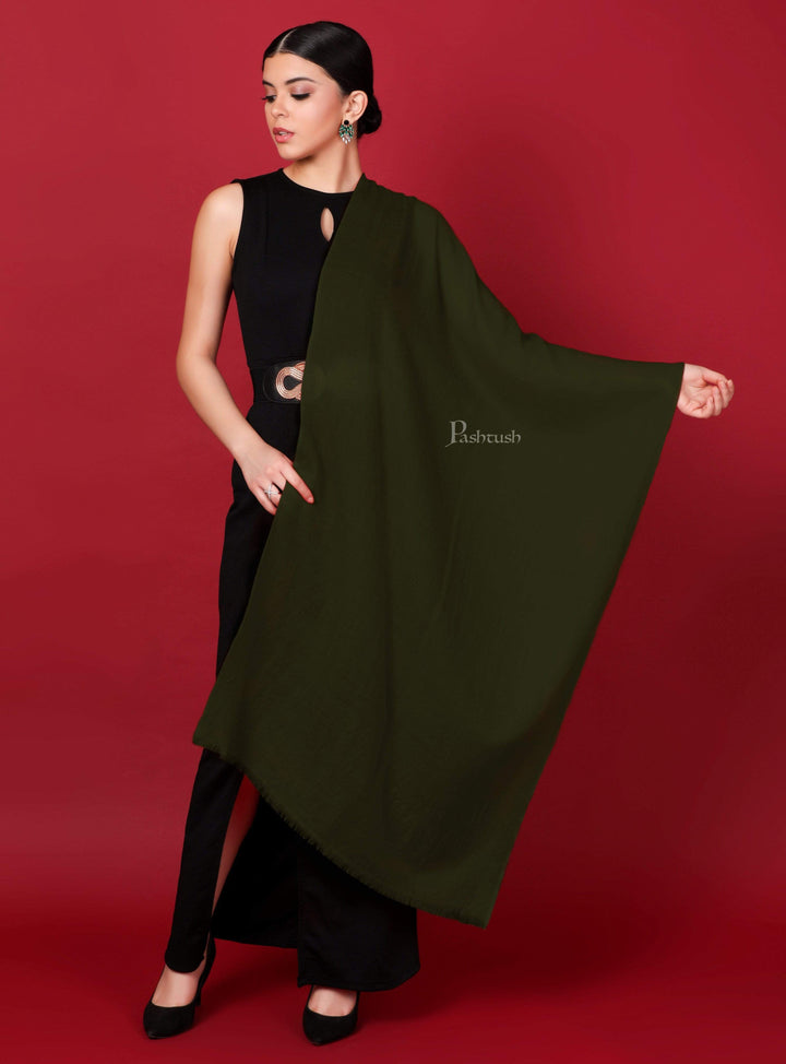Pashtush India 70x200 Pashtush Womens Softest Cashmere Pashmina Scarf, Diamond Weave, Olive