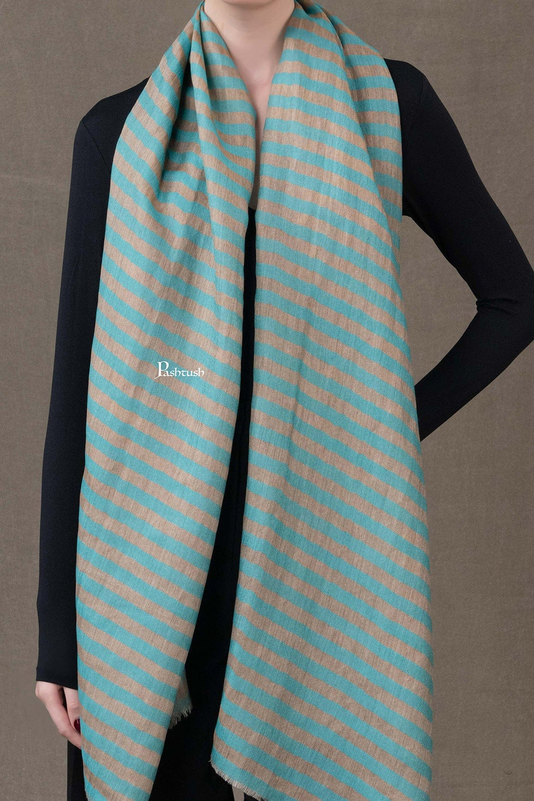 Pashtush India Womens Stoles and Scarves Scarf Pashtush Womens Stole, Extra Fine Wool-Silk, Twilight Collection, Gold Coast Blue