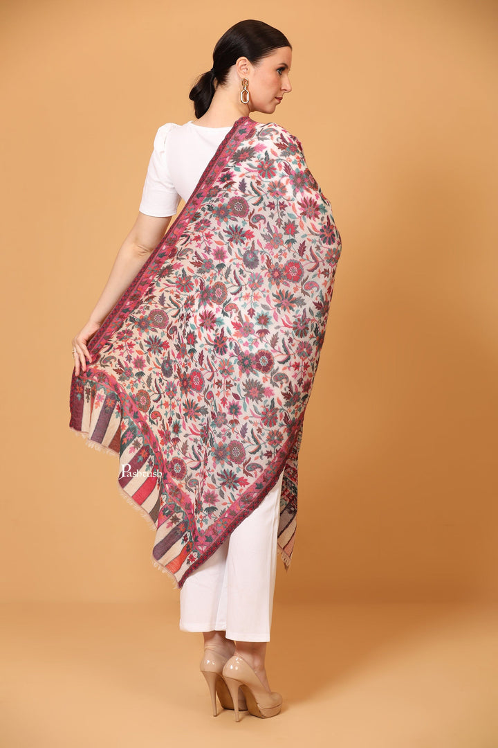Pashtush India Womens Stoles and Scarves Scarf Pashtush Womens Stole, Extra Soft Fine Wool, Cashmere Wool, Ethnic Weave, Ivory