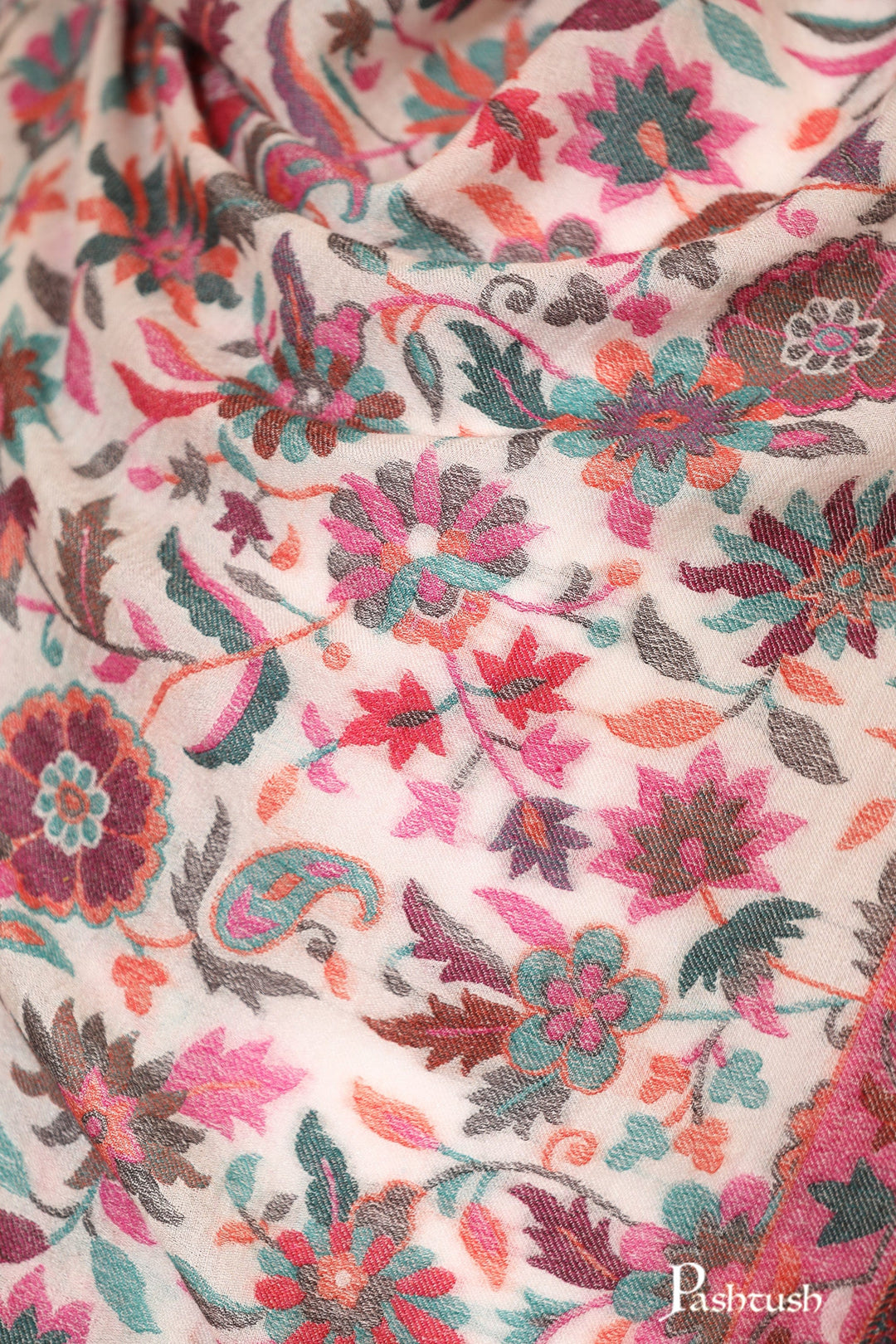 Pashtush India Womens Stoles and Scarves Scarf Pashtush Womens Stole, Extra Soft Fine Wool, Cashmere Wool, Ethnic Weave, Ivory