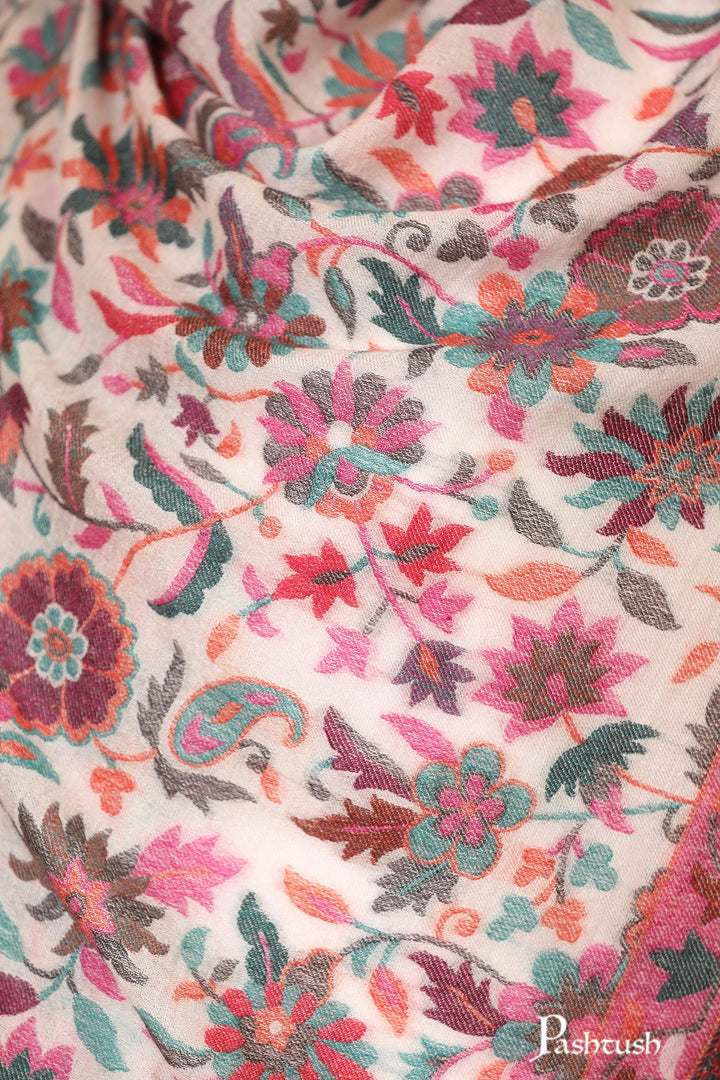 Pashtush India Womens Stoles and Scarves Scarf Pashtush Womens Stole, Extra Soft Fine Wool, Cashmere Wool, Ethnic Weave, Ivory