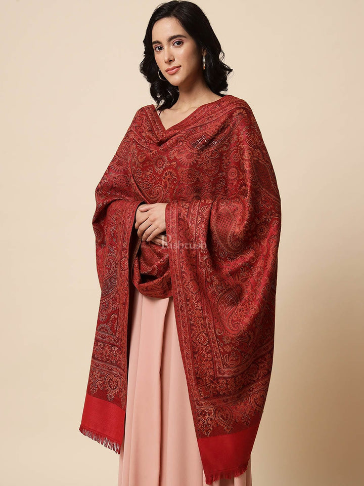 Pashtush India Womens Stoles and Scarves Scarf Pashtush Womens Stole, Faux Pashmina, With Embellished Crystals, Crimson
