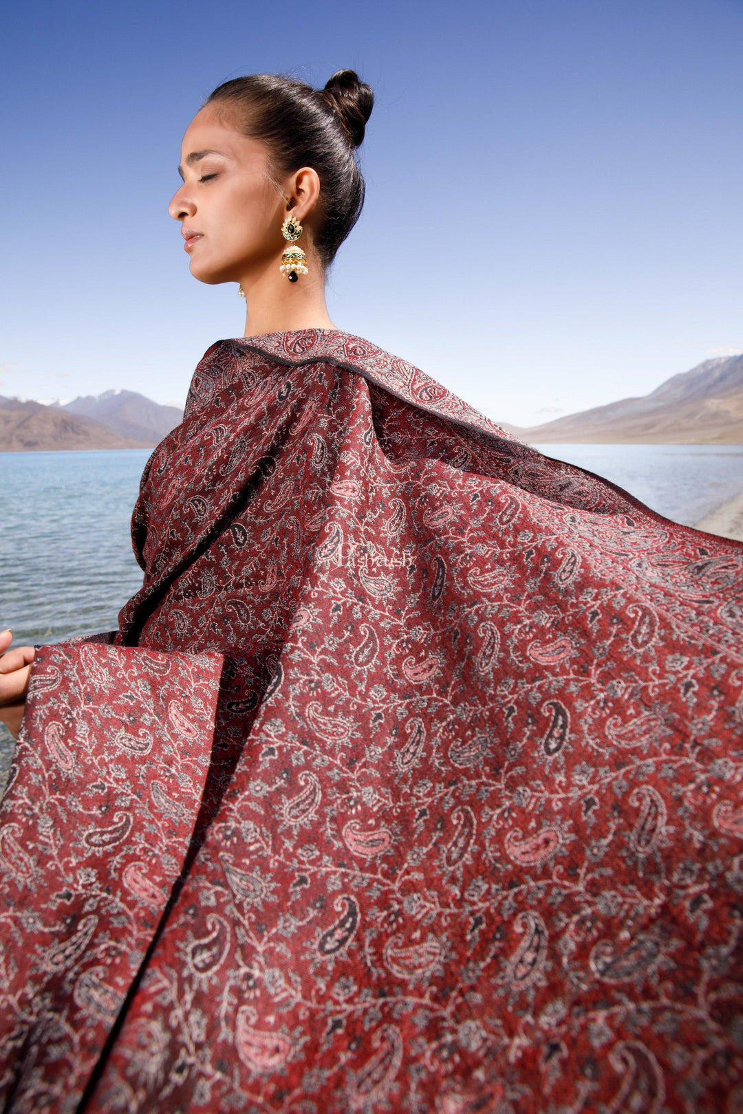 Pashtush India Womens Stoles and Scarves Scarf Pashtush Womens Stole, Fine Wool, Dual Tone Reversible Paisley Weave