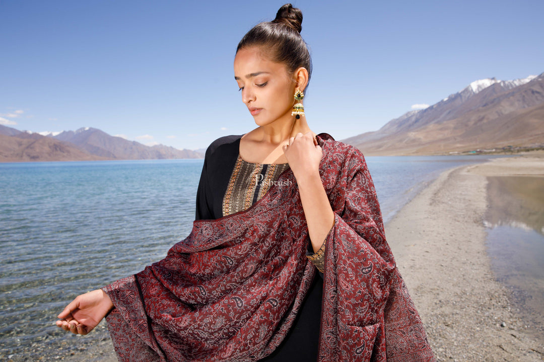 Pashtush India Womens Stoles and Scarves Scarf Pashtush Womens Stole, Fine Wool, Dual Tone Reversible Paisley Weave