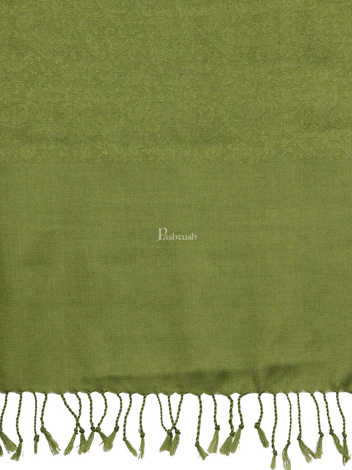 Pashtush India Womens Stoles and Scarves Scarf Pashtush Womens Stole, Fine Wool Scarf, Paisley Jacquard Weave, Olive Green