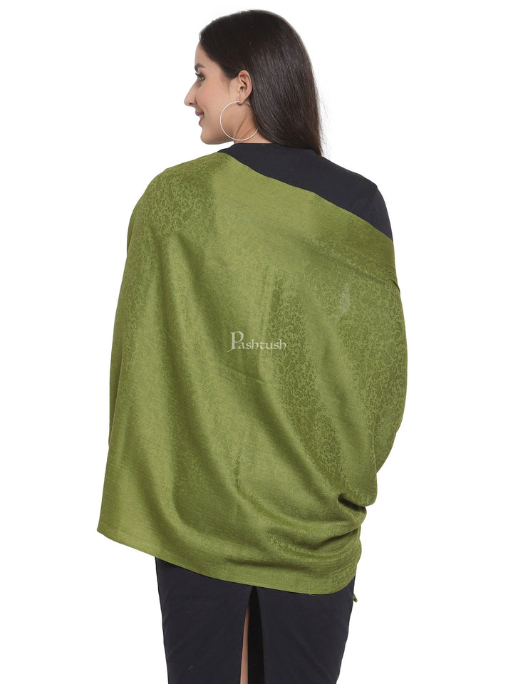 Pashtush India Womens Stoles and Scarves Scarf Pashtush Womens Stole, Fine Wool Scarf, Paisley Jacquard Weave, Olive Green