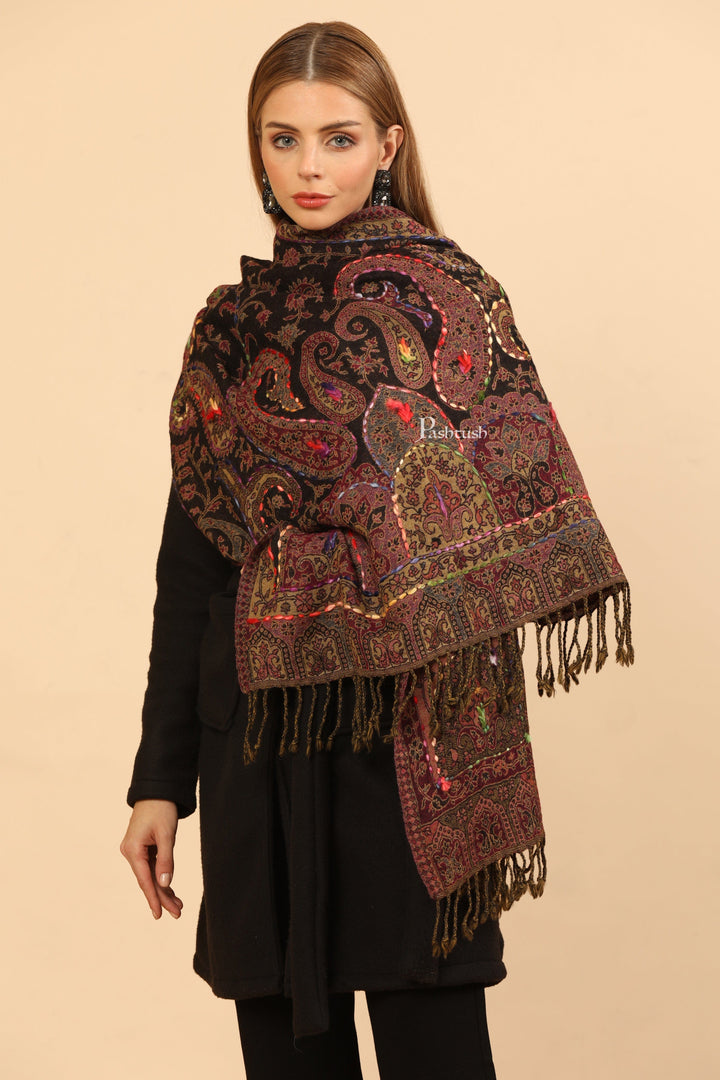 Pashtush India Womens Stoles Pashtush Womens Stole, Hand Embroidery Design, Multicolour