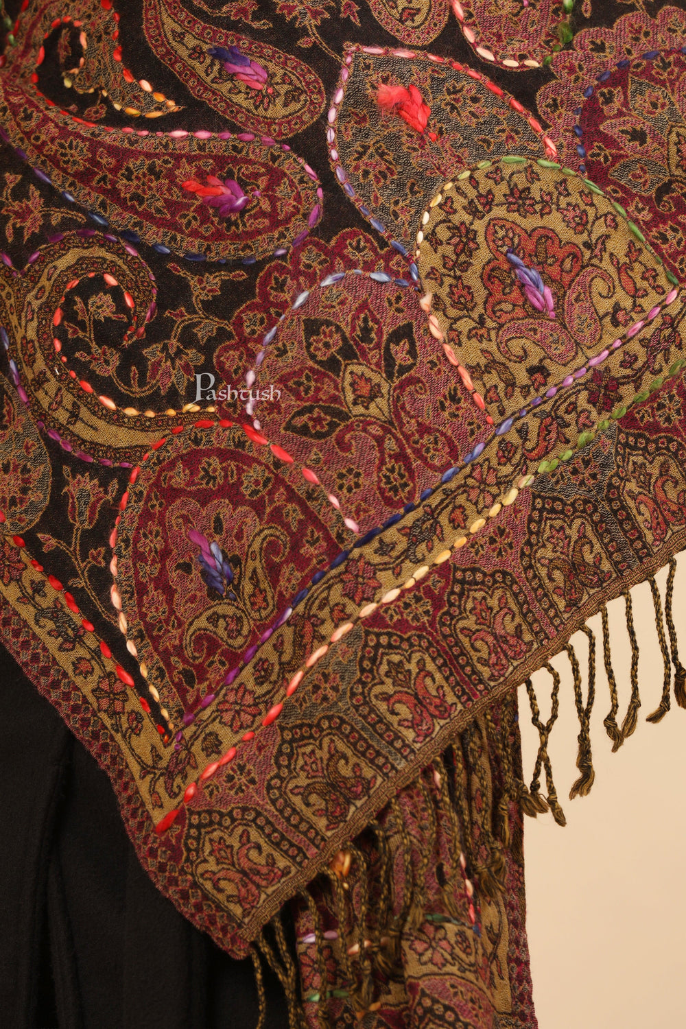 Pashtush India Womens Stoles Pashtush Womens Stole, Hand Embroidery Design, Multicolour