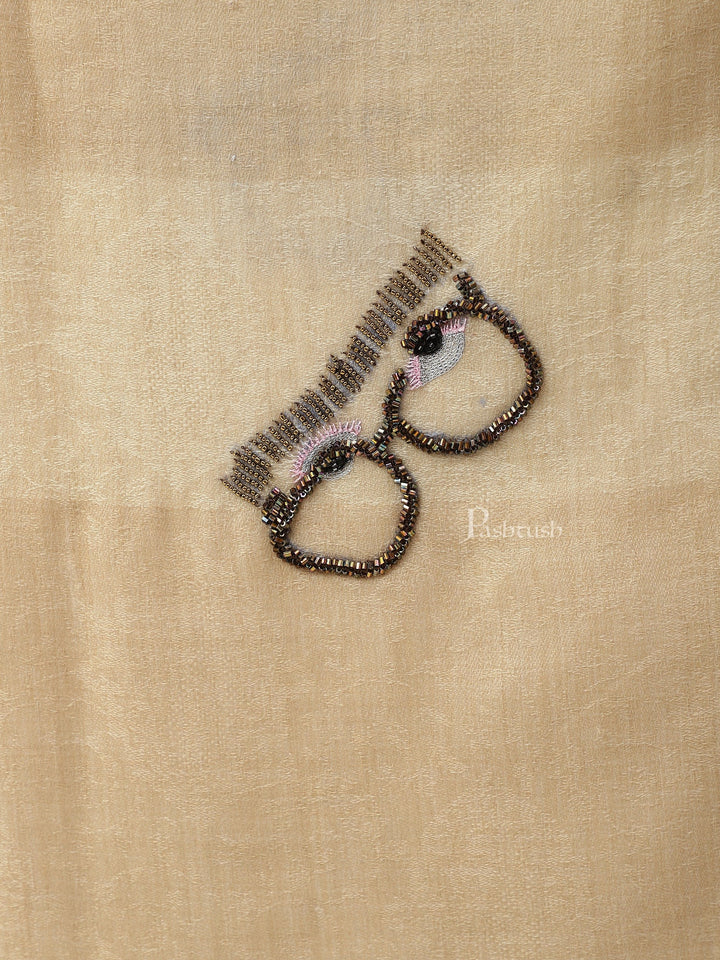 Pashtush India Womens Stoles and Scarves Scarf Pashtush womens Stole, Handmade Scrooge glasses design, Beige