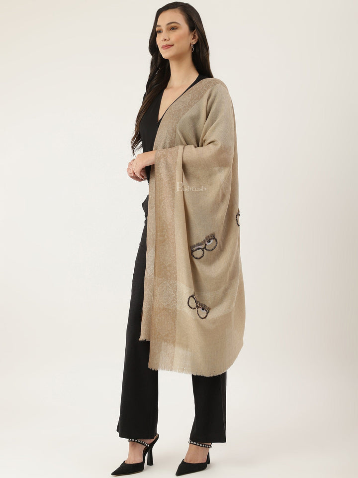 Pashtush India Womens Stoles and Scarves Scarf Pashtush womens Stole, Handmade Scrooge glasses design, Beige