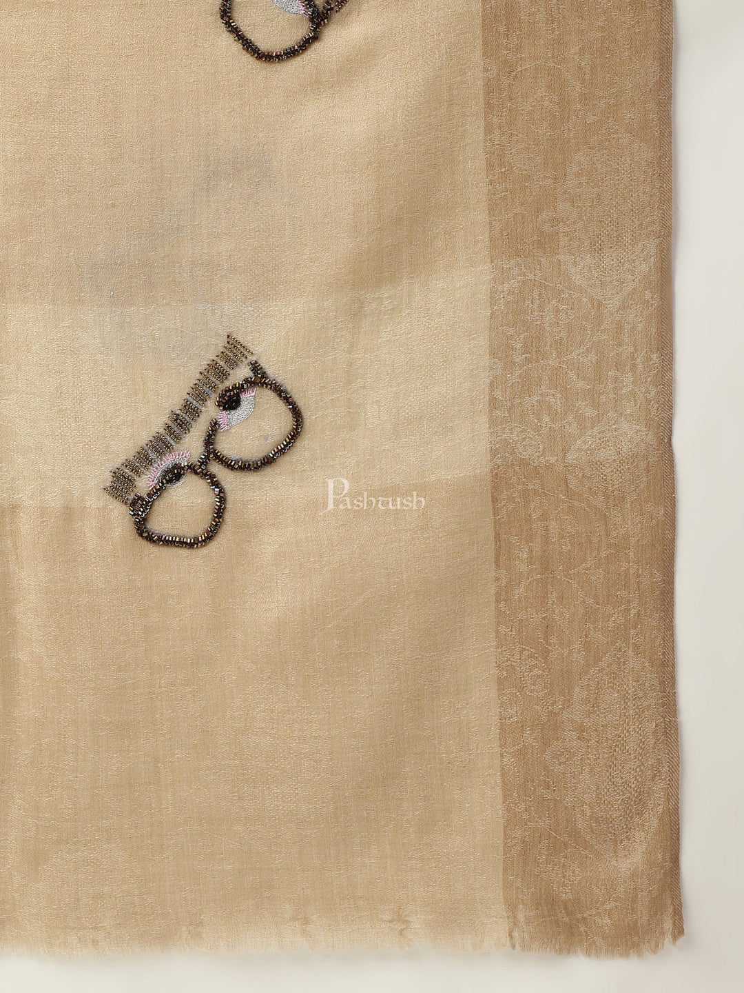 Pashtush India Womens Stoles and Scarves Scarf Pashtush womens Stole, Handmade Scrooge glasses design, Beige