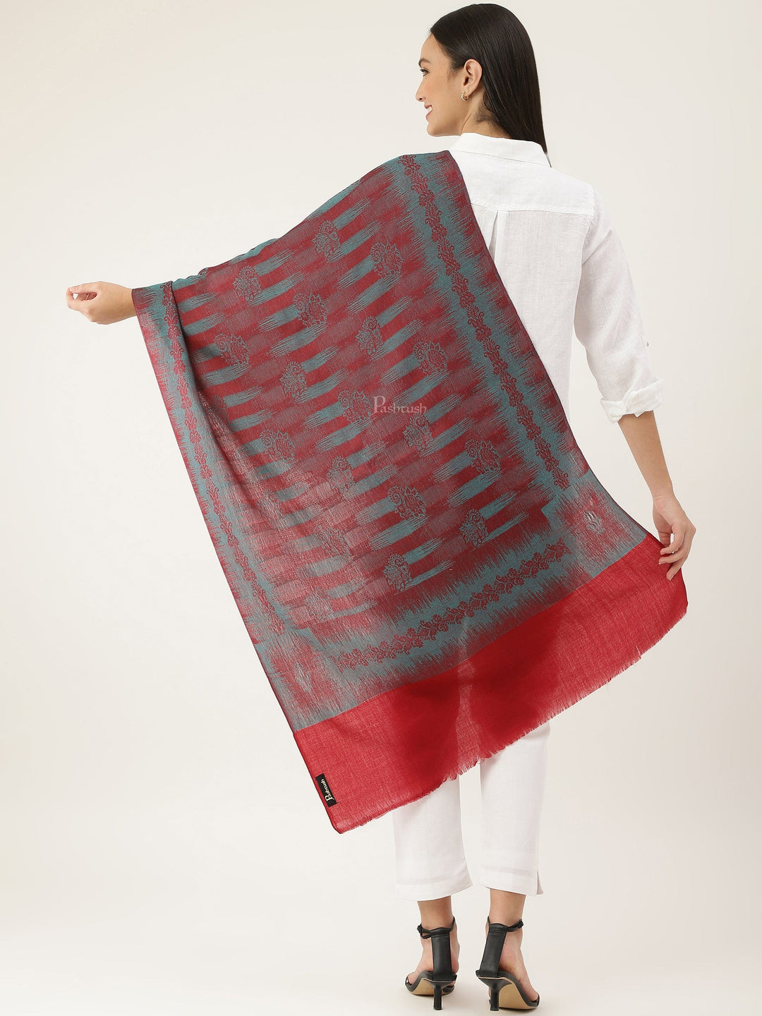Pashtush India Womens Stoles and Scarves Scarf Pashtush womens Stole, Ikkat design, Maroon