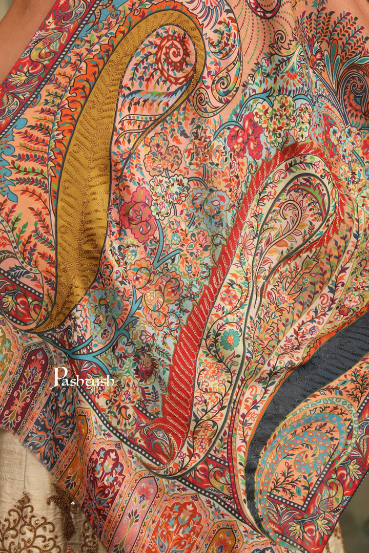 Pashtush India Womens Stoles and Scarves Scarf Pashtush Womens Stole, Printed Bamboo With Outline Embroidery, Multicoloured
