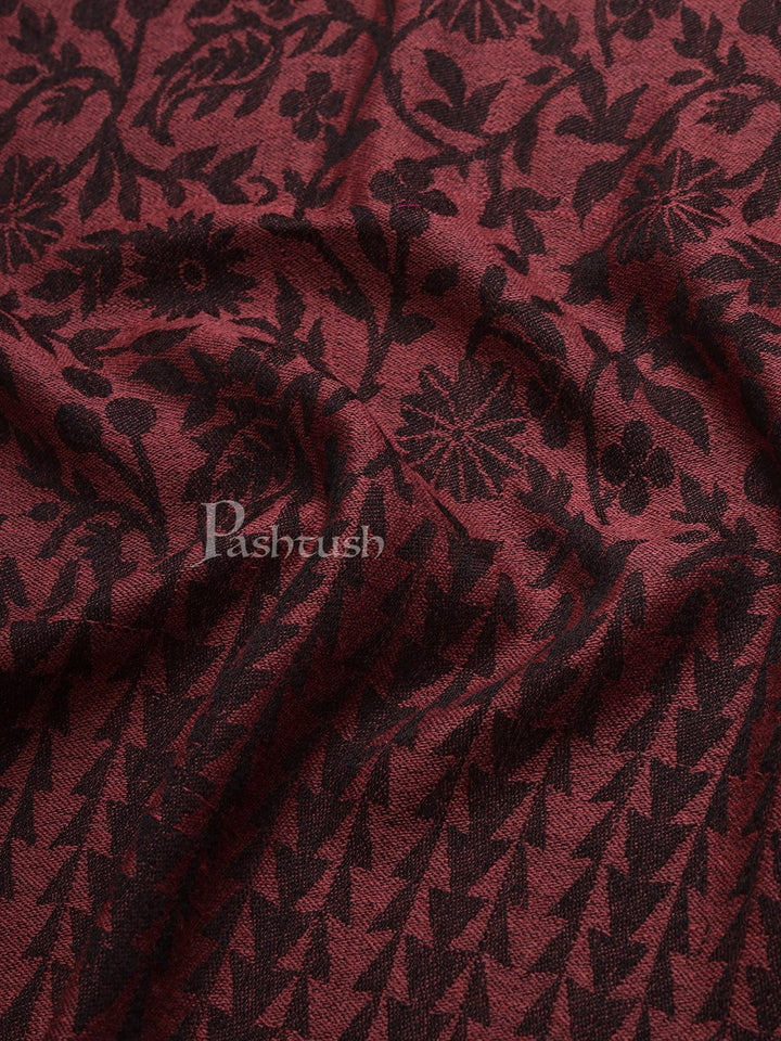 Pashtush India Womens Stoles and Scarves Scarf Pashtush Womens Stole, Soft and Warm, Reversible Floral Weave, Burgundy