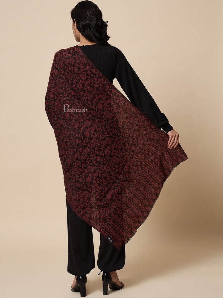 Pashtush India Womens Stoles and Scarves Scarf Pashtush Womens Stole, Soft and Warm, Reversible Floral Weave, Burgundy