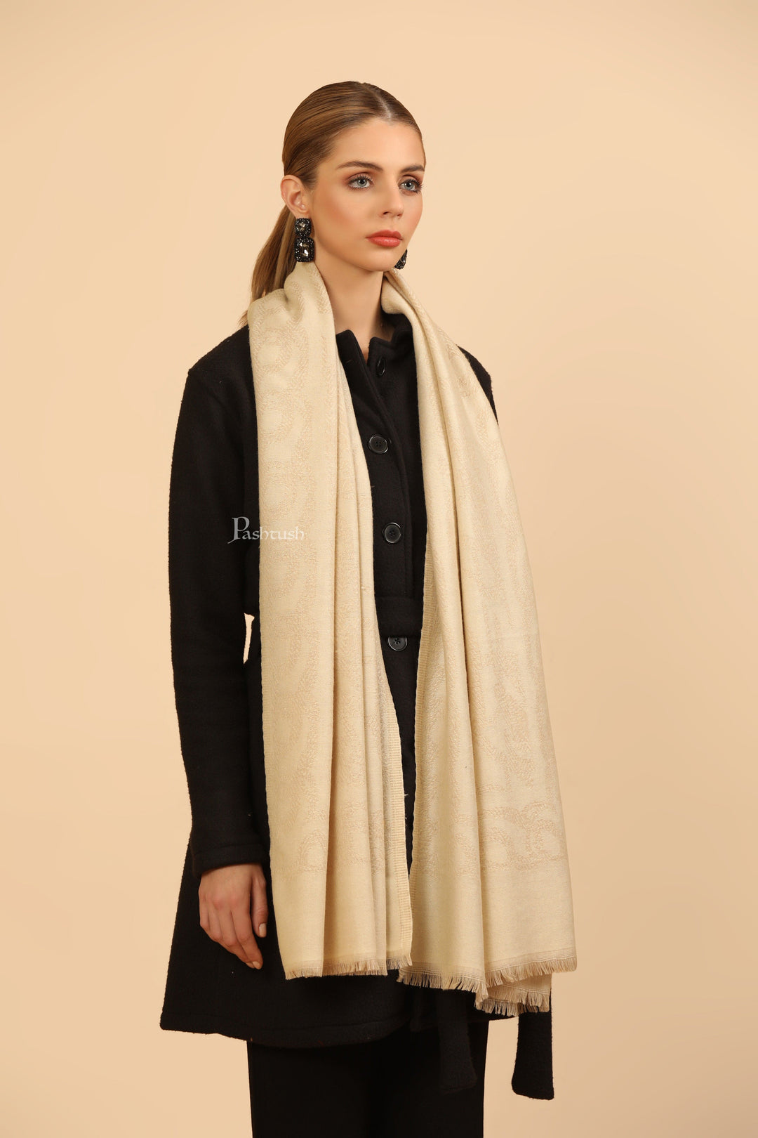 Pashtush India Womens Stoles Pashtush Womens Stole, Soft and Warm, Woven Design, Neutral hues