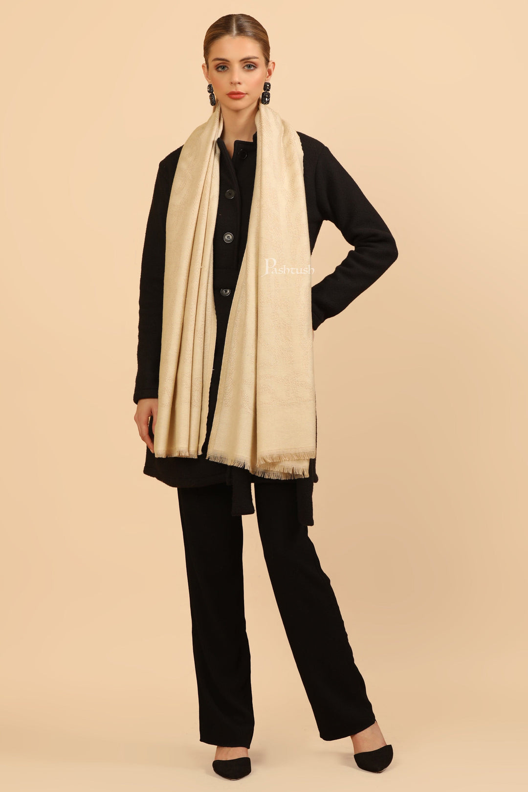 Pashtush India Womens Stoles Pashtush Womens Stole, Soft and Warm, Woven Design, Neutral hues
