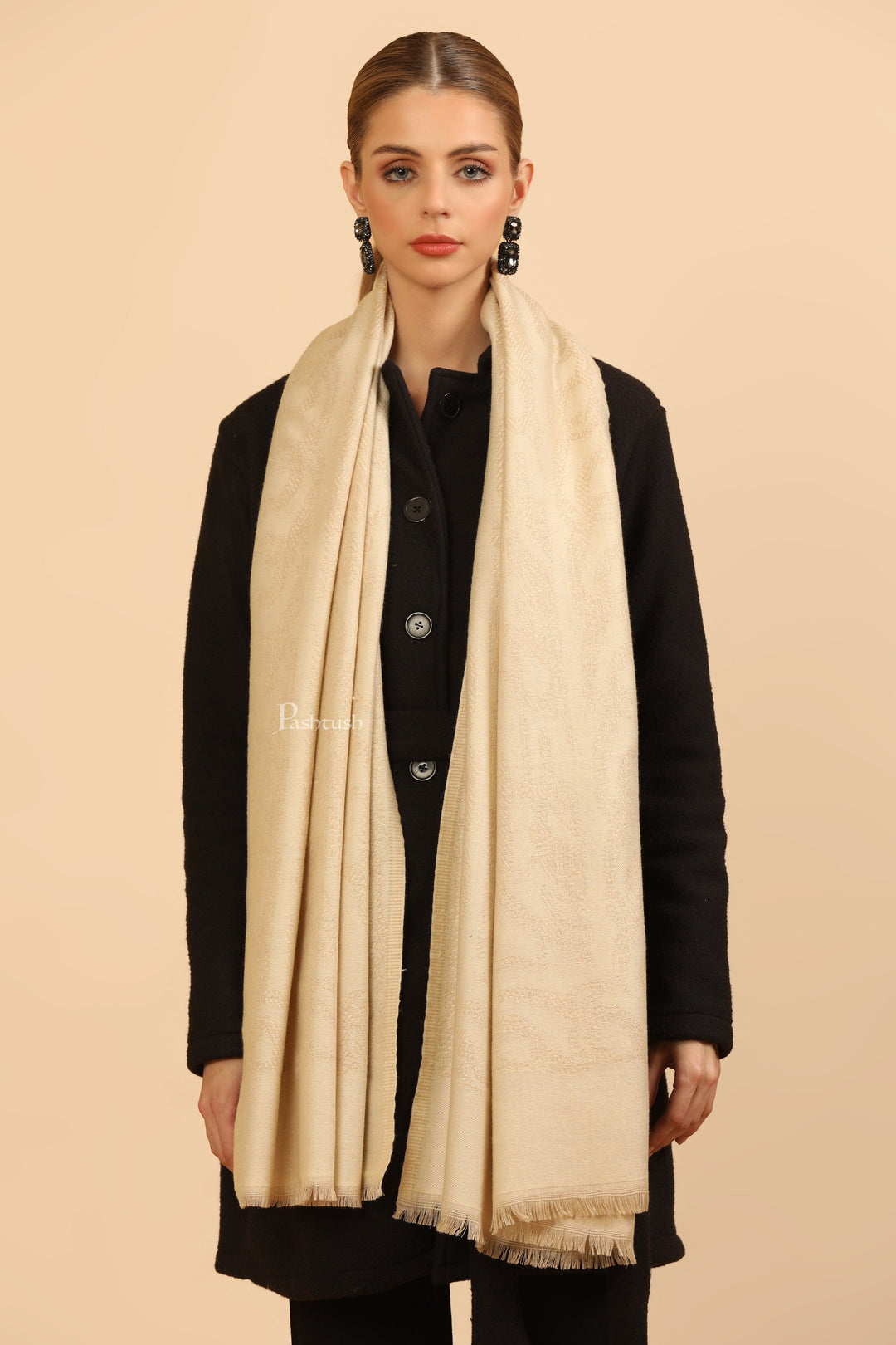 Pashtush India Womens Stoles Pashtush Womens Stole, Soft and Warm, Woven Design, Neutral hues
