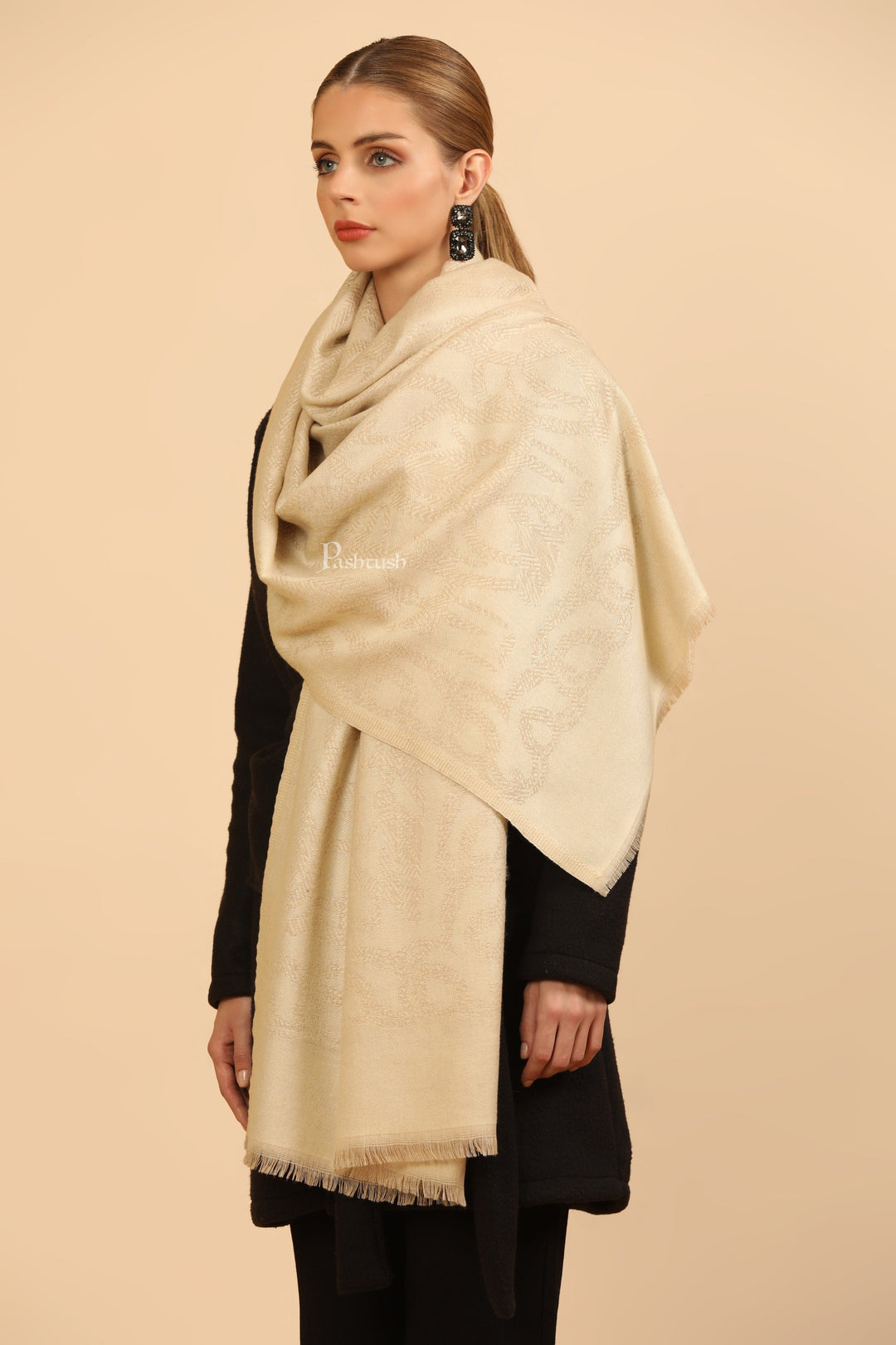 Pashtush India Womens Stoles Pashtush Womens Stole, Soft and Warm, Woven Design, Neutral hues