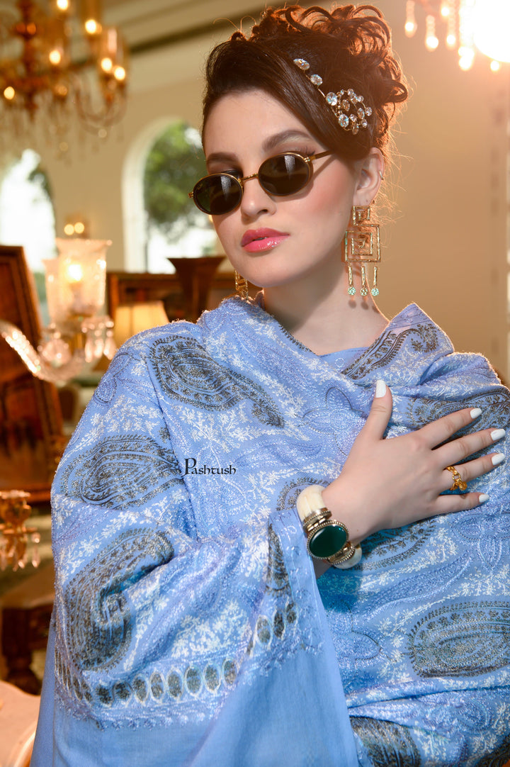 Pashtush India Womens Stoles and Scarves Scarf Pashtush Womens Stole, Soft Silky Nalki Embroidery Needlework Stole