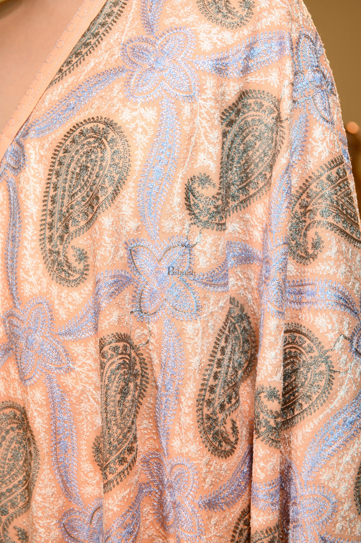 Pashtush India Womens Stoles and Scarves Scarf Pashtush Womens Stole, Soft Silky Nalki Embroidery Needlework Stole, Peach