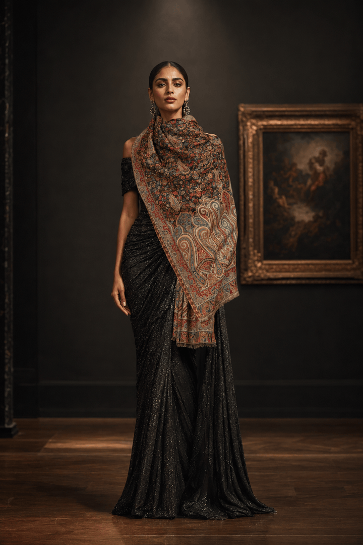 Pashtush India Womens Stoles Pashtush Womens Stole, Woven Ethnic Weave Design, Black