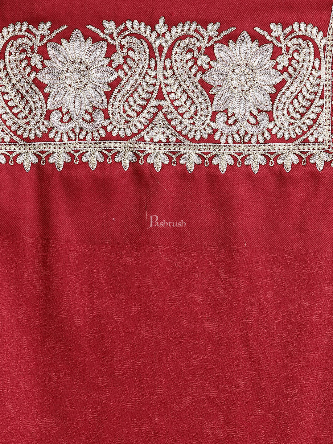Pashtush India Womens Stoles and Scarves Scarf Pashtush Womens Tilla Work Embroidery Stole, Extra Fine Needlework, Crimson