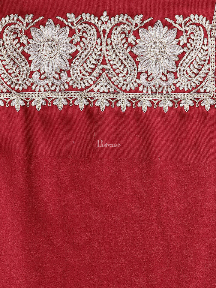 Pashtush India Womens Stoles and Scarves Scarf Pashtush Womens Tilla Work Embroidery Stole, Extra Fine Needlework, Crimson