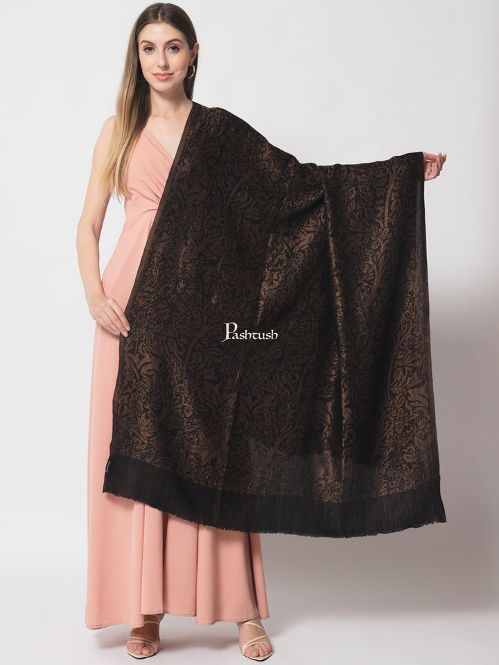 Pashtush India Womens Shawls Pashtush Womens Twilight Collection, Jacquard shawl, With Metallic Thread Weave, Fine Wool, Black