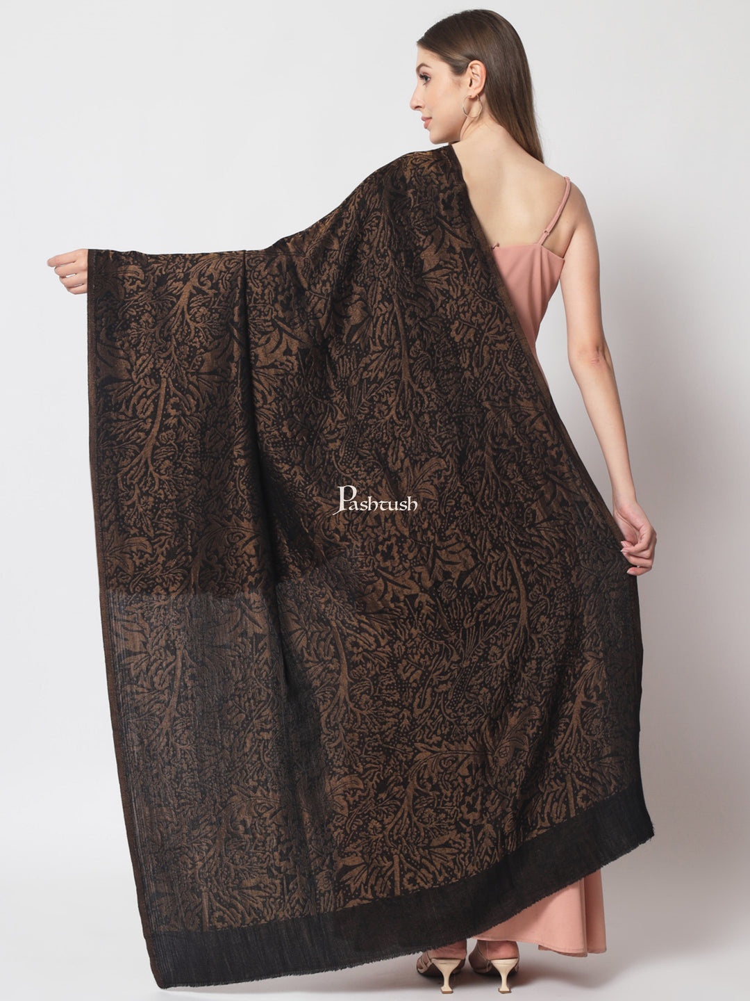 Pashtush India Womens Shawls Pashtush Womens Twilight Collection, Jacquard shawl, With Metallic Thread Weave, Fine Wool, Black
