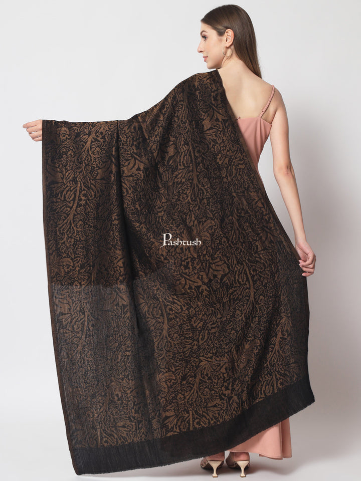 Pashtush India Womens Shawls Pashtush Womens Twilight Collection, Jacquard shawl, With Metallic Thread Weave, Fine Wool, Black