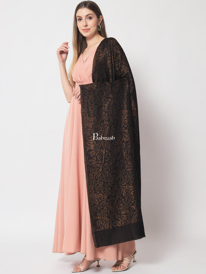 Pashtush India Womens Shawls Pashtush Womens Twilight Collection, Jacquard shawl, With Metallic Thread Weave, Fine Wool, Black