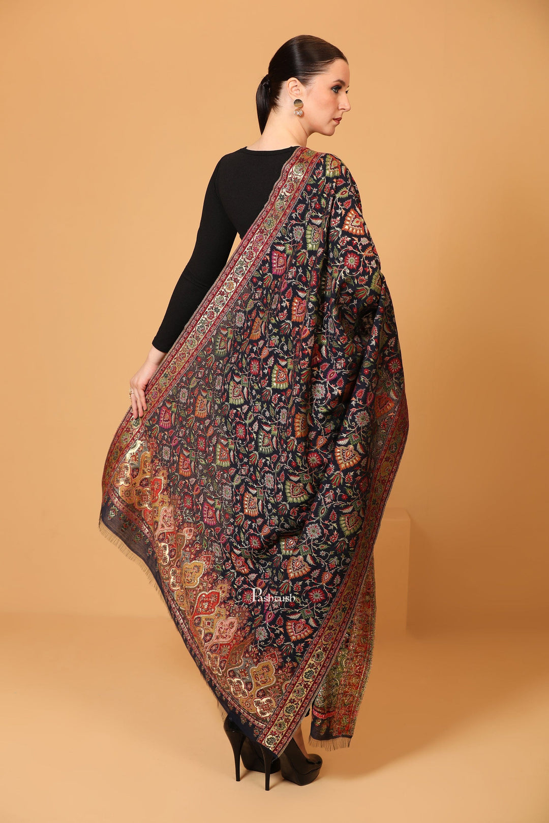 Pashtush India Mens Dupatta Pashtush Womens Twilight Collection Silky Dupatta, With Metallic Weave, Extra Fine Silky, Black