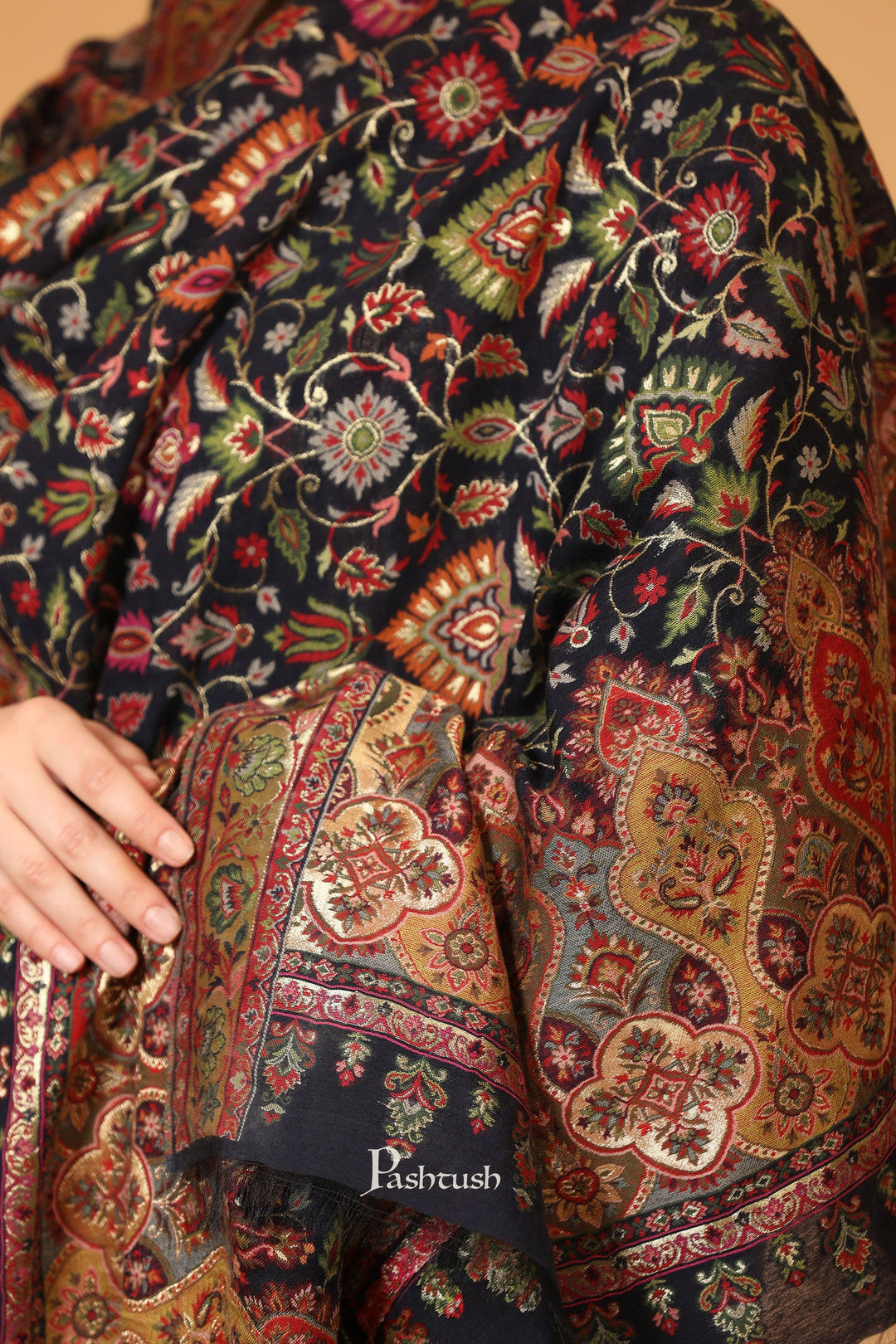 Pashtush India Mens Dupatta Pashtush Womens Twilight Collection Silky Dupatta, With Metallic Weave, Extra Fine Silky, Black