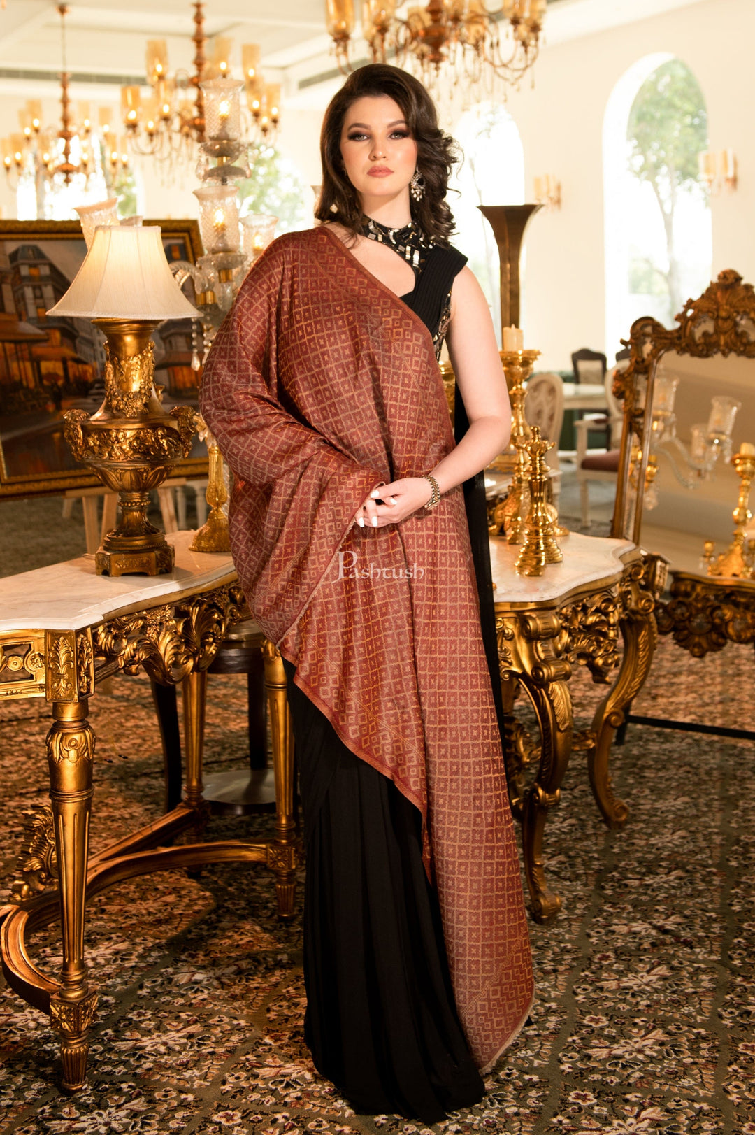 Pashtush India Womens Stoles and Scarves Scarf Pashtush Womens Twilight Scarf, Reversible Scarf, Cashmere Blended Soft Wool