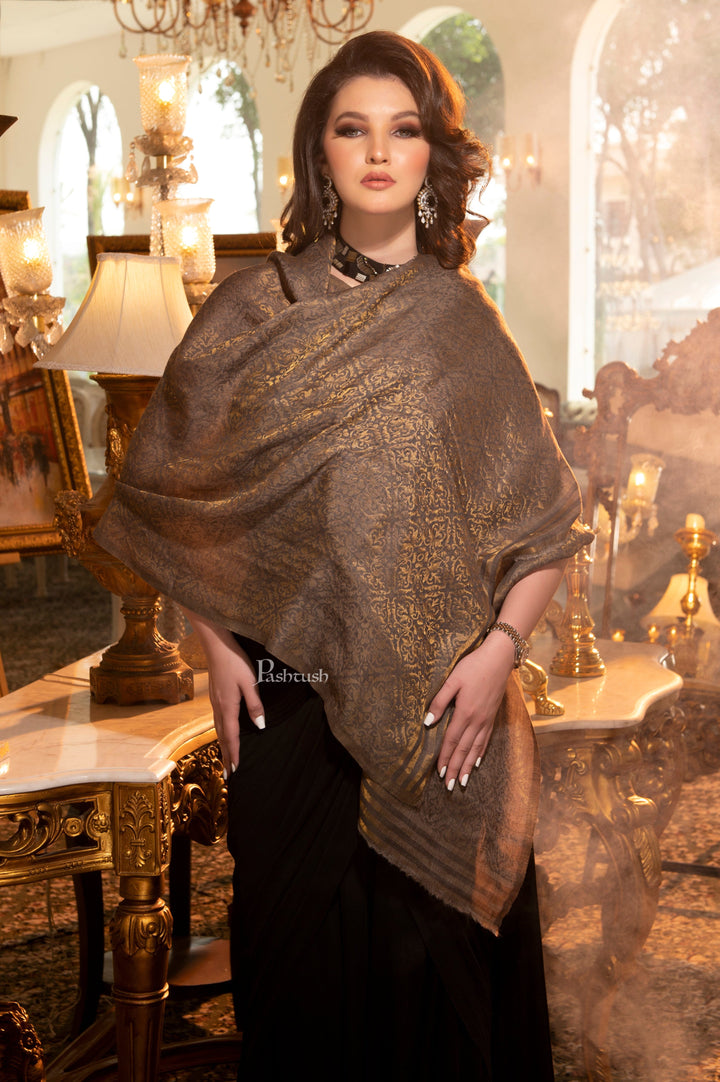 Pashtush India Womens Stoles and Scarves Scarf Pashtush Womens Twilight Scarf, Reversible Scarf, Cashmere Blended Soft Wool, Taupe