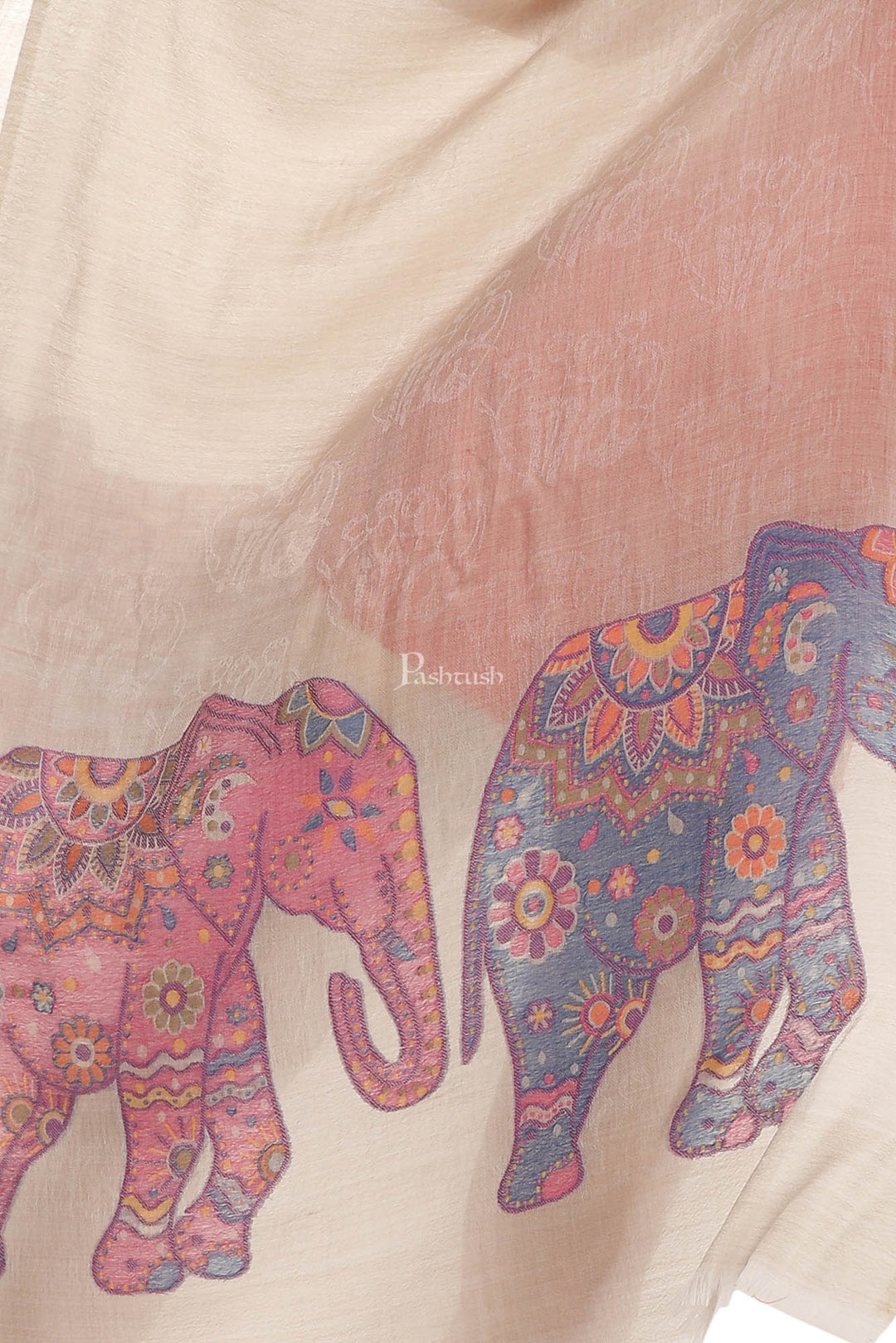 Pashtush India Womens Stoles and Scarves Scarf Pashtush Womens Ultra Fine Wool Blended Scarf With Woven Elephant Design, Soft And Luxurious