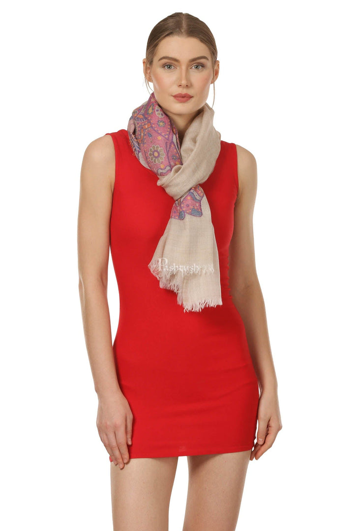 Pashtush India Womens Stoles and Scarves Scarf Pashtush Womens Ultra Fine Wool Blended Scarf With Woven Elephant Design, Soft And Luxurious