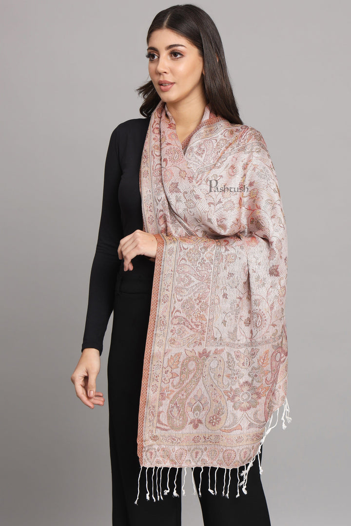Pashtush India Womens Stoles and Scarves Scarf Pashtush Womens Velvet Stole, Pasiley Design, Emily Ivory