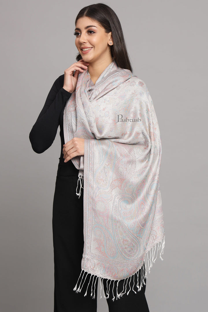 Pashtush India Womens Stoles and Scarves Scarf Pashtush Womens Viscose Stole, Pasiley Design, Emily Ivory