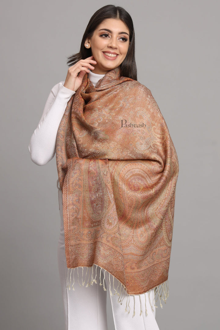 Pashtush India Womens Stoles and Scarves Scarf Pashtush Womens Viscose Stole, Pasiley Design, Emily Ivory