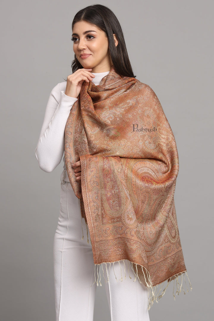 Pashtush India Womens Stoles and Scarves Scarf Pashtush Womens Viscose Stole, Pasiley Design, Emily Ivory