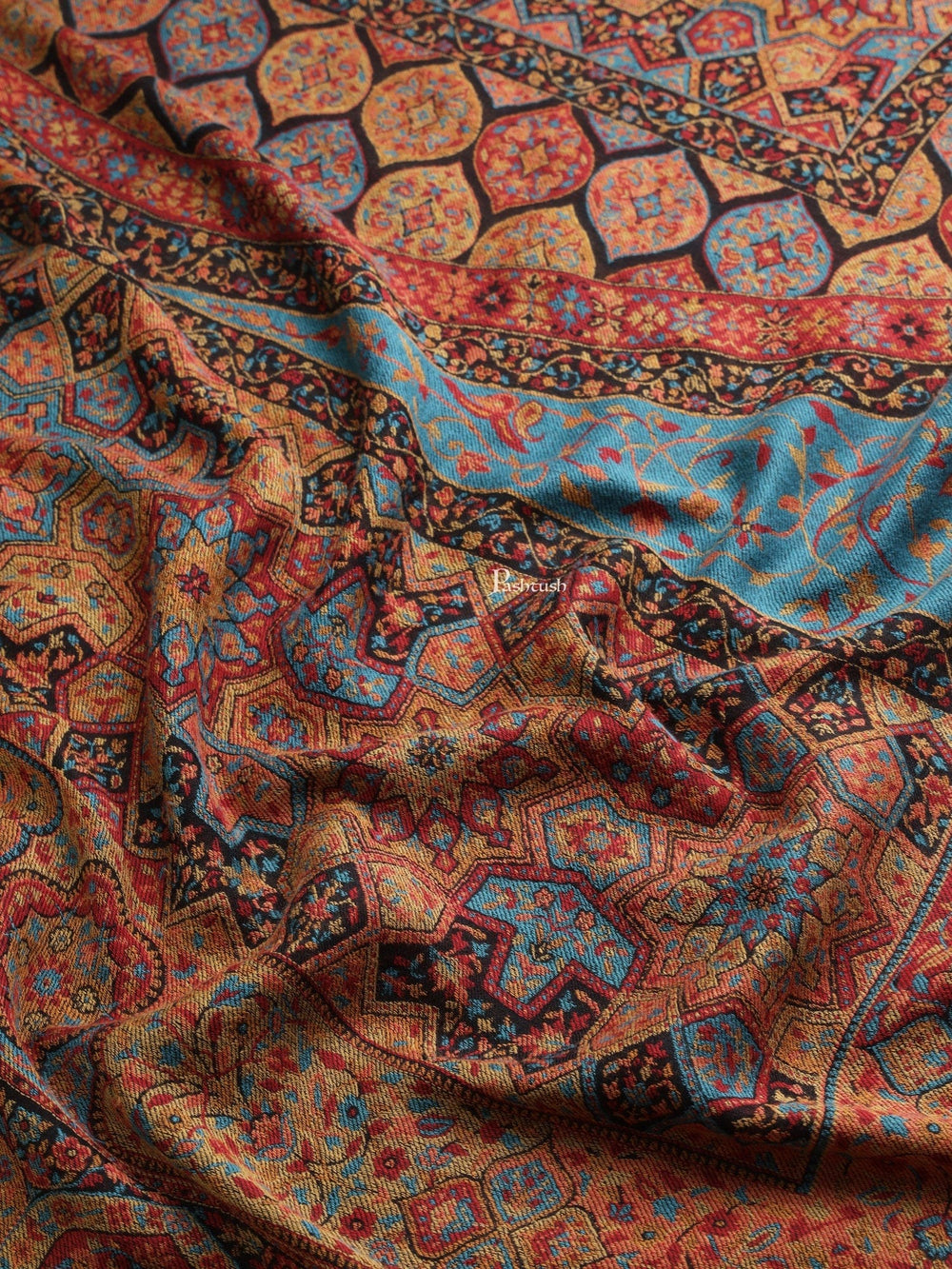 Pashtush India Womens Shawls Pashtush Womens Womens, 100% Pure Wool With Woolmark Certificate, Aztec Rich Garden Aesthetic Woven, Black