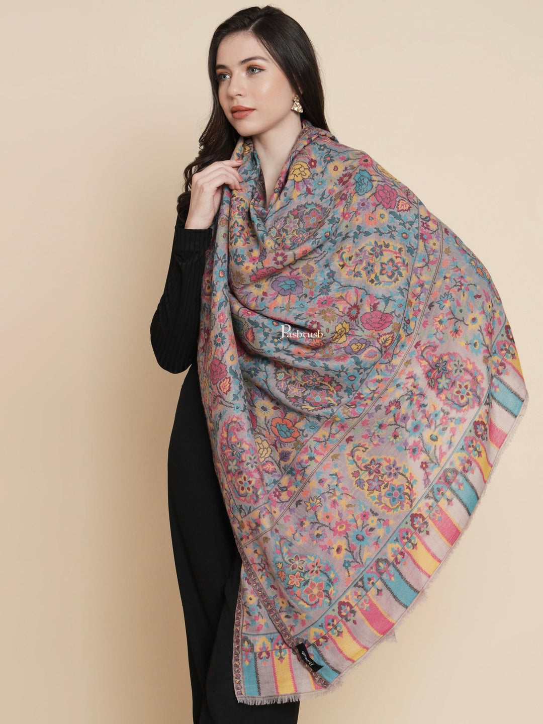 Pashtush India Womens Shawls Pashtush Womens Womens, 100% Pure Wool With Woolmark Certificate, Paisley Ethnic Woven, Multicolour