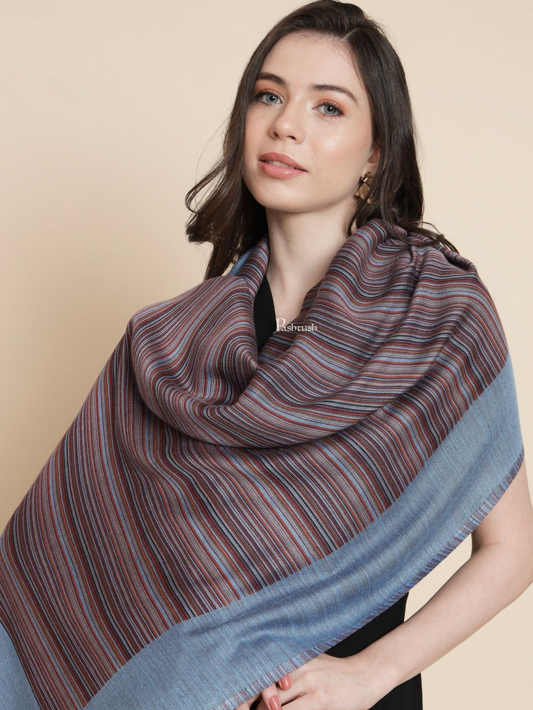 Pashtush India Womens Stoles and Scarves Scarf Pashtush Womens Womens, Bamboo, Striped Reversible Woven, Multicolour