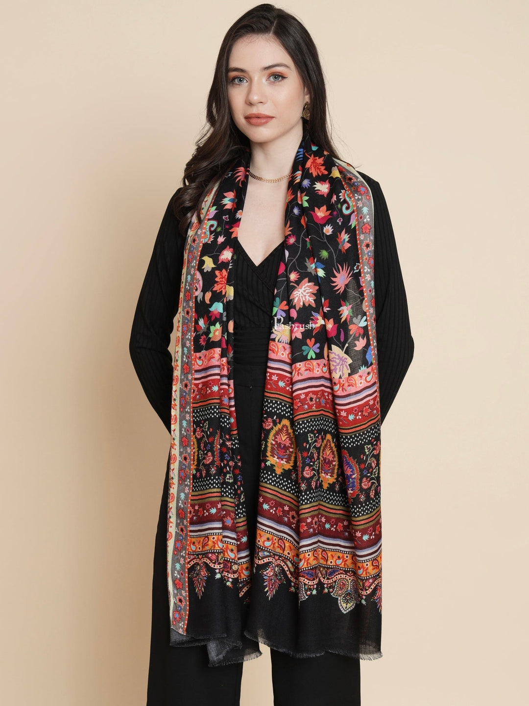Pashtush India Womens Stoles and Scarves Scarf Pashtush Womens Womens, Extra Soft Bamboo, Floral Paisley  Printed, Multicolour