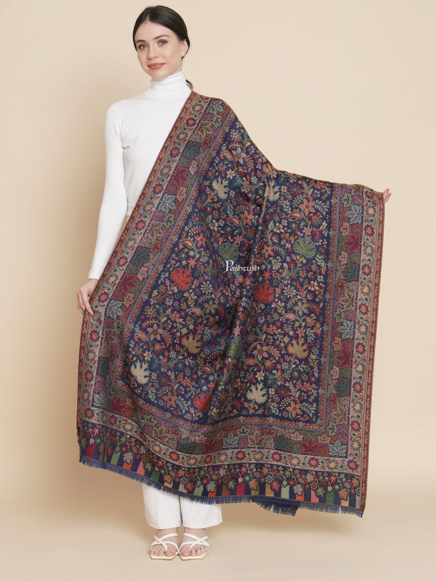 Pashtush Womens, Faux Pashmina, Floral Ethnic Woven Chinaar Woven, Nav ...